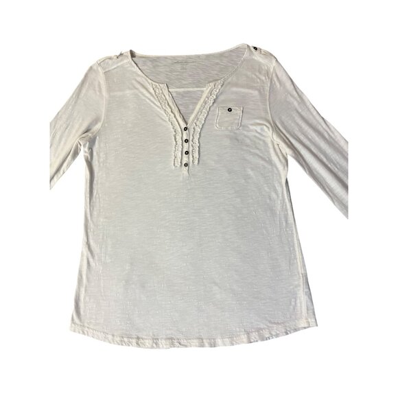Eddie Bauer Cotton Henley Top Womens L Used Cream Button Trim Long Sleeve - Picture 11 of 14